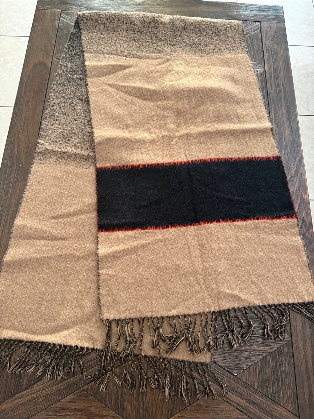 Eileen Fisher Italian Degrade Wool Jacquard Color Block Fringe Scarf - Picture 7 of 9
